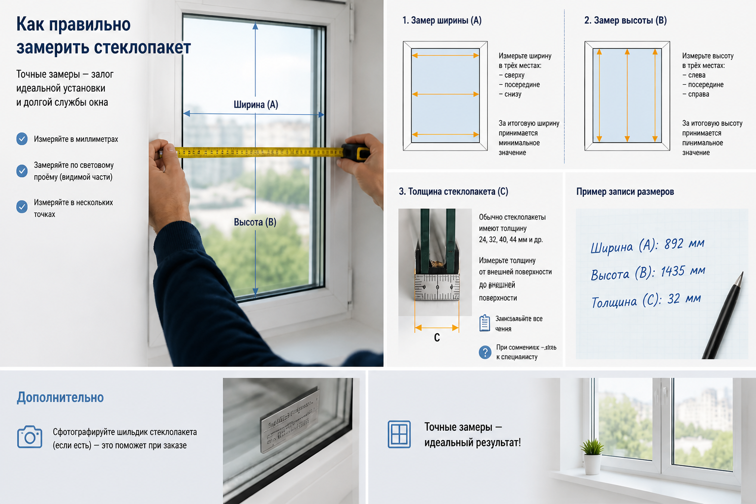 Как замерить стеклопакет