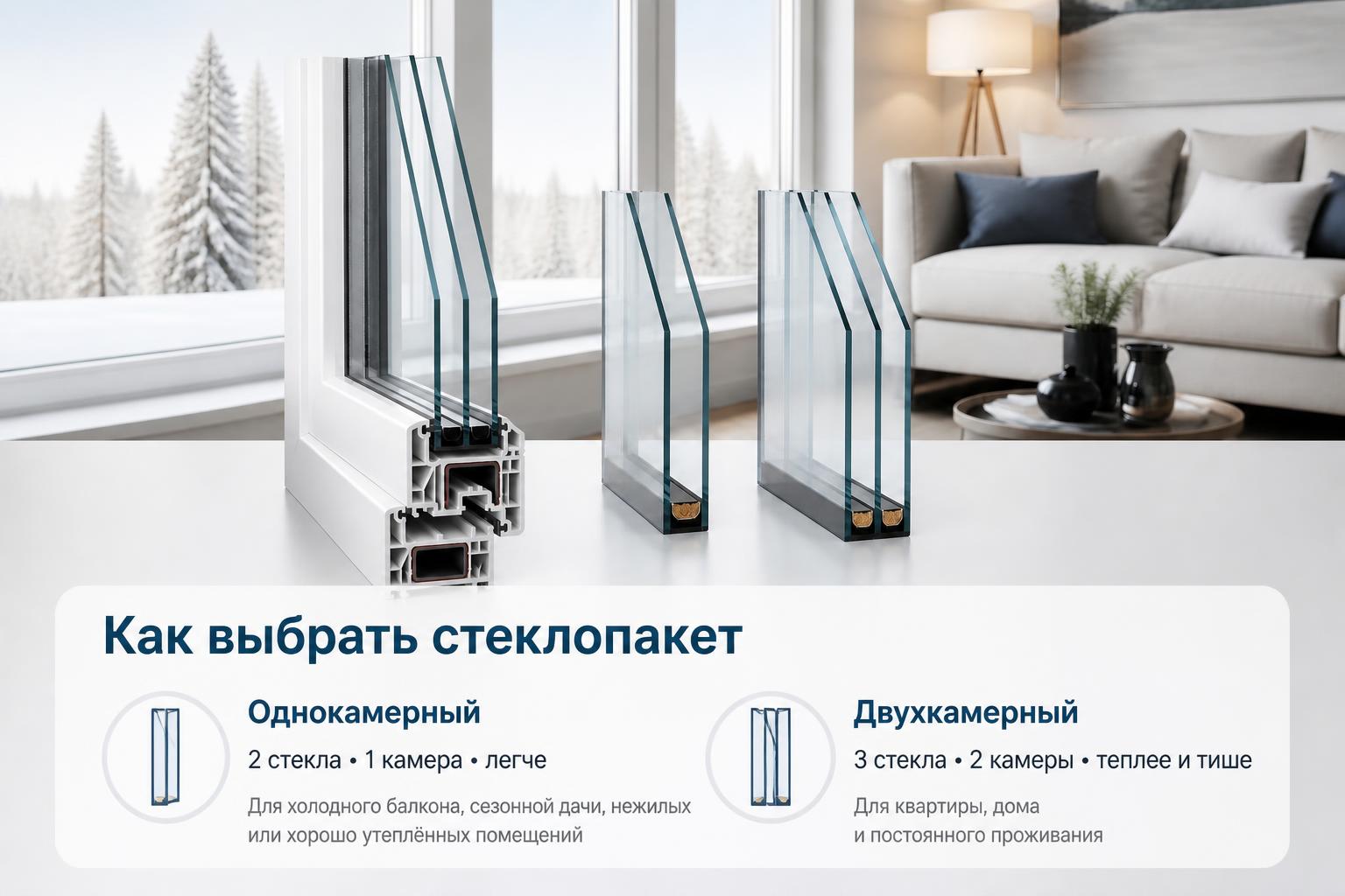 Отличия однокамерного и двухкамерного стеклопакетов