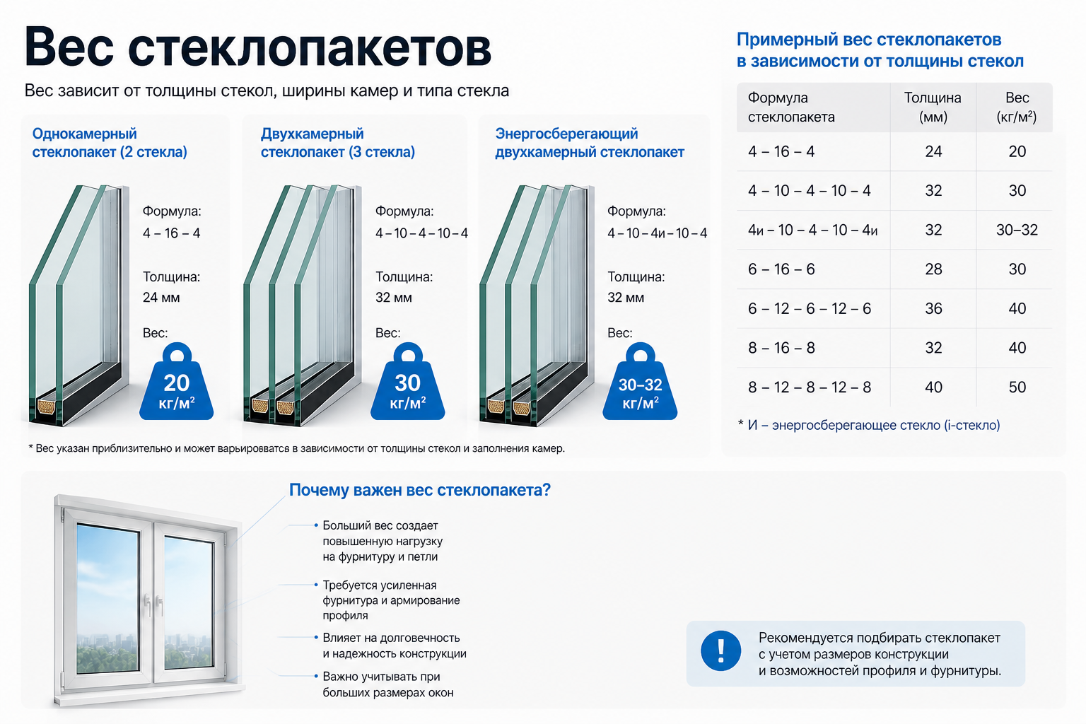 Вес стеклопакетов